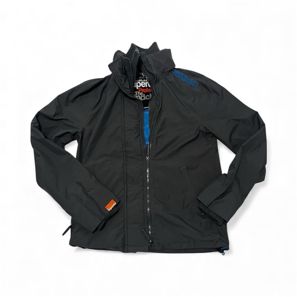 Superdry Men's Gray Jacket with Blue and Orange Accents